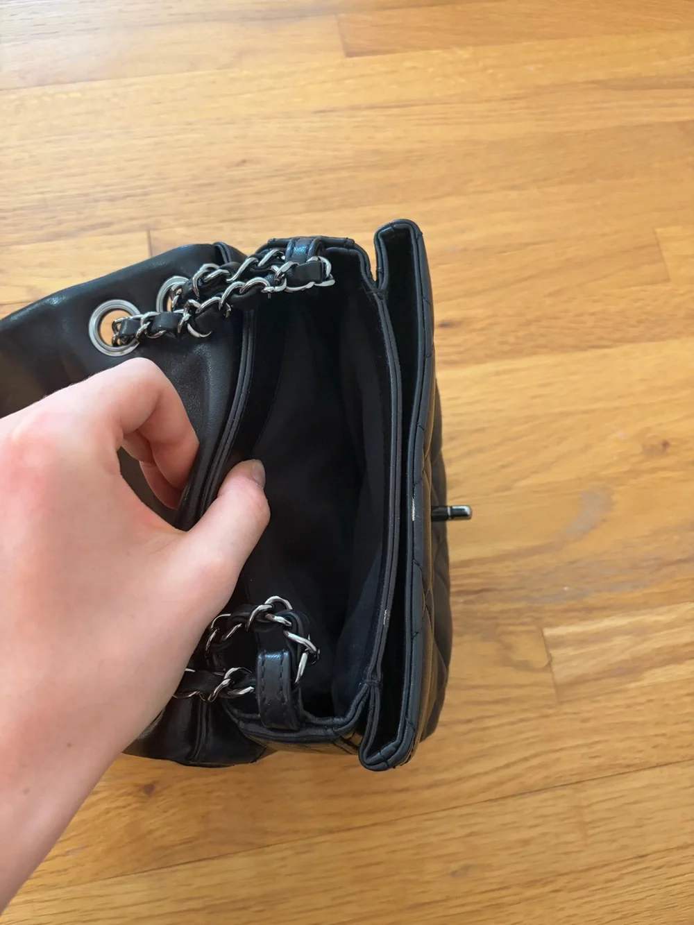 Chanel Leather Three Compartment Flap Bag in Black